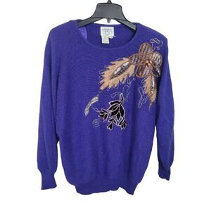 Cervelle Purple‎ Embroidered Floral Knit Pullover Sweater Women's Plus Size 3X